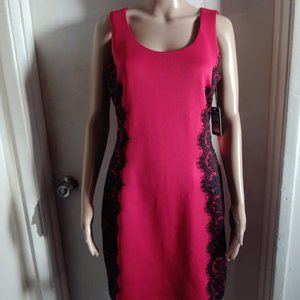 GUESS  RED  WITH BLACK LACE BODICON SLEEVELESS BACK ZIP SIZE US 8